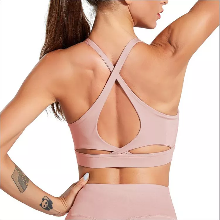 Cali Chic Women Sports Bra Criss-Cross Back Celebrity Padded Strappy Workout Running Shirts Yoga Tank Top