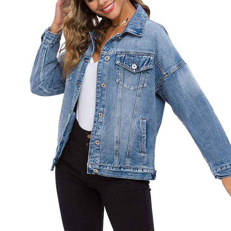 Cali Chic Women's Denim Jacket Celebrity Lt Blue Classic Side Pockets Authentic Denim Jacket