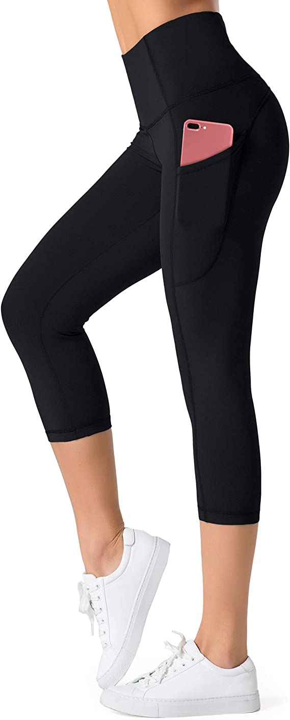 Cali Chic Women's Yoga Capri Pants Celebrity Brushed Nylon Soft High Waist Butt Lift Back Waist Zipper